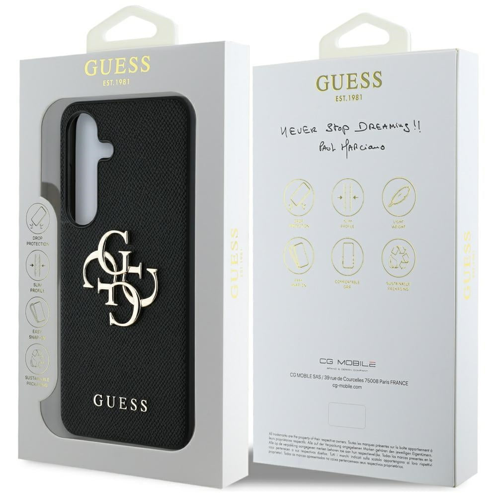 Etui til Samsung Galaxy S25 S931, Guess, 4G Grained Big and Classic Logo, Sort