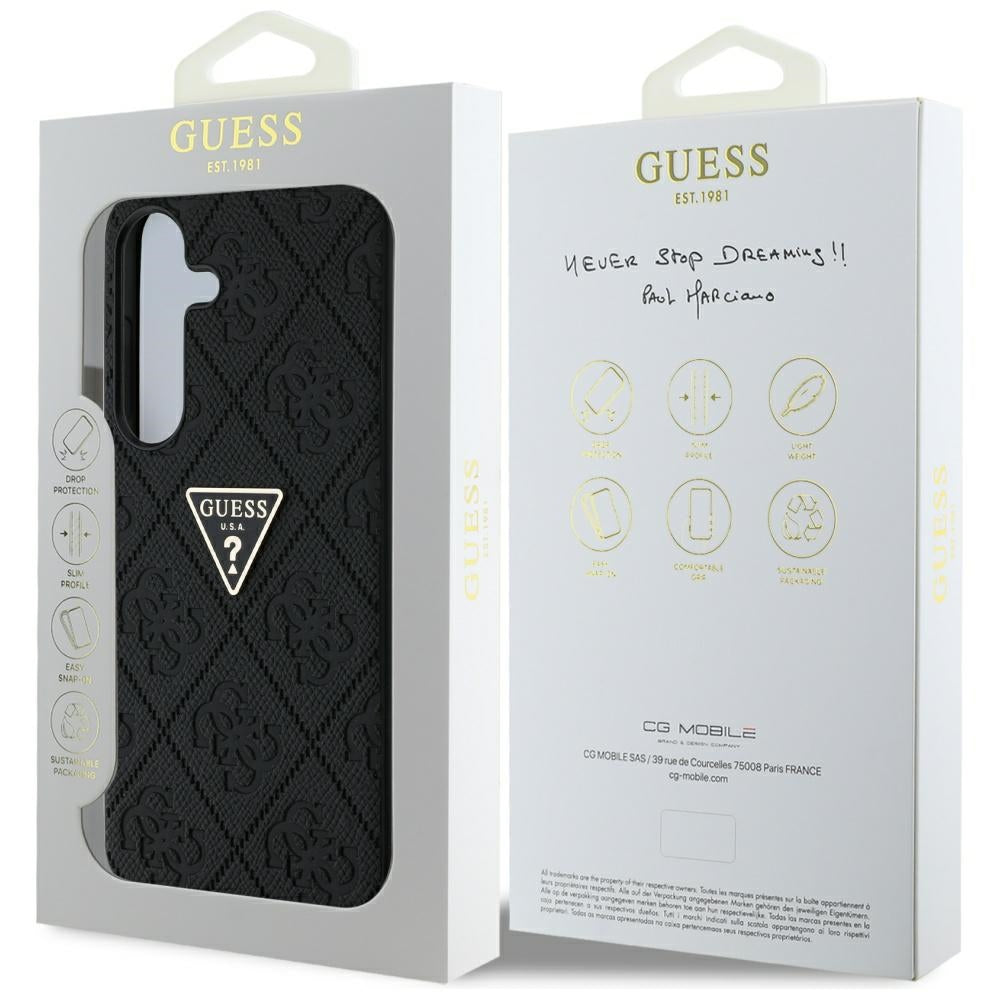 Etui til Samsung Galaxy S25 S931, Guess, Grained Hot Stamp 4G Triangle, Sort