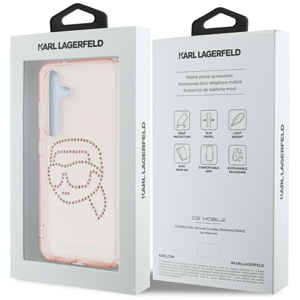 Etui til Samsung Galaxy S25 S931, Karl Lagerfeld, IML Rhinestones Karl's Head, Pink