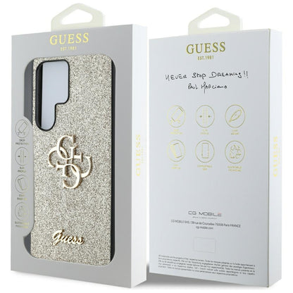 Etui til Samsung Galaxy S25 Ultra S938, Guess, Glitter Big 4G Script, Guld