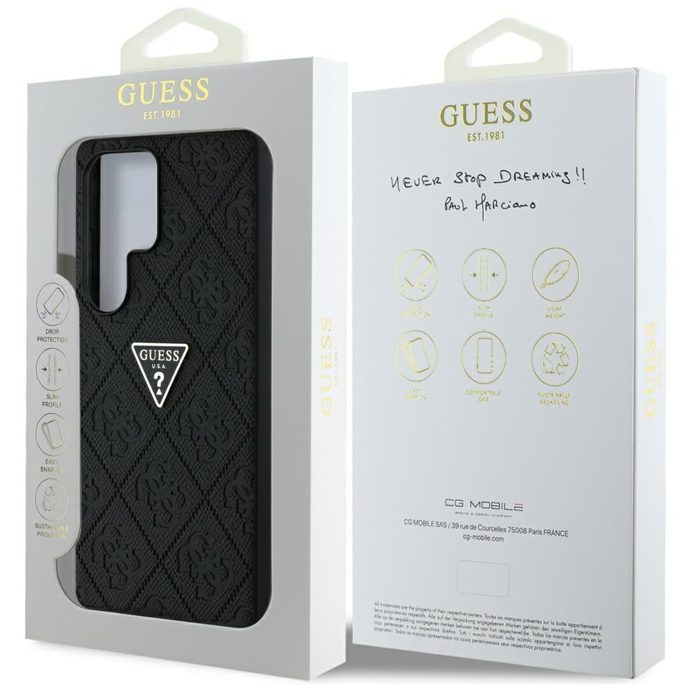 Etui til Samsung Galaxy S25 Ultra S938, Guess, Grained Hot Stamp 4G Triangle, Sort