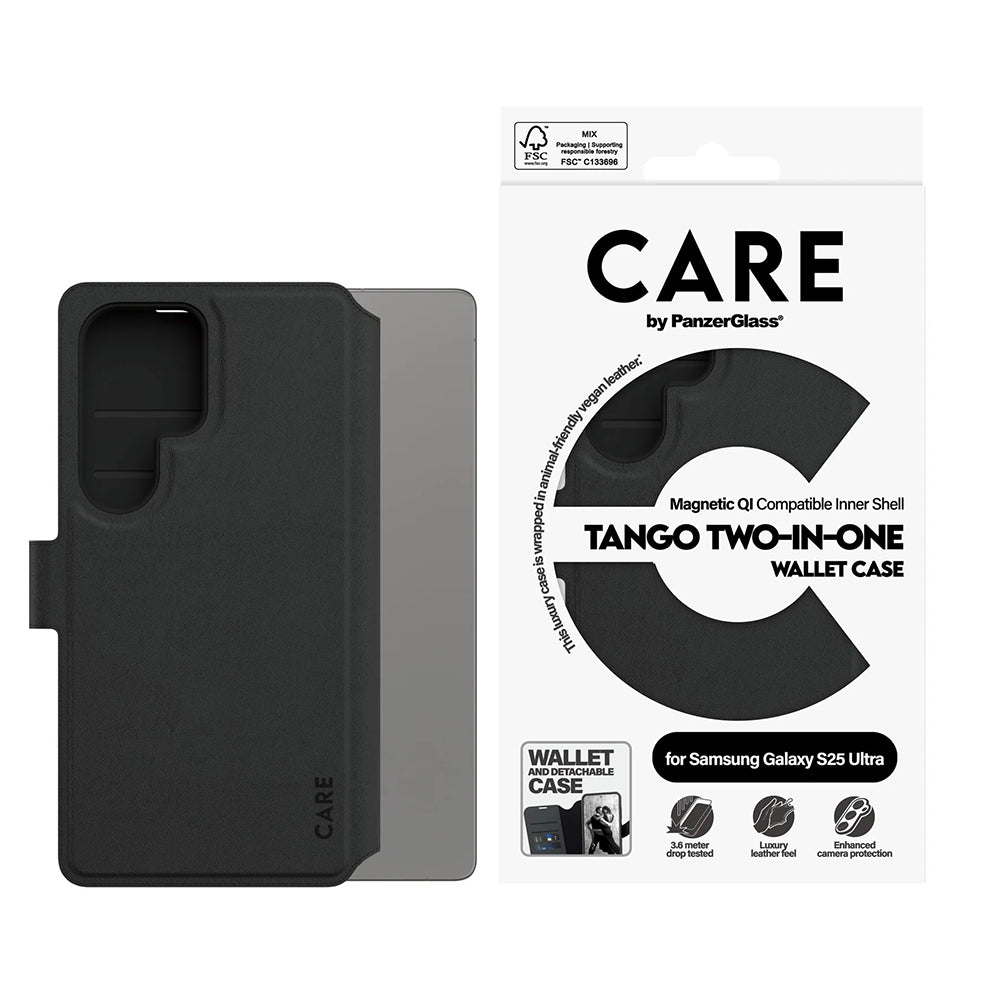 Etui til Samsung Galaxy S25 Ultra S938, PanzerGlass, Care Feature Tango Two-in-One, Sort