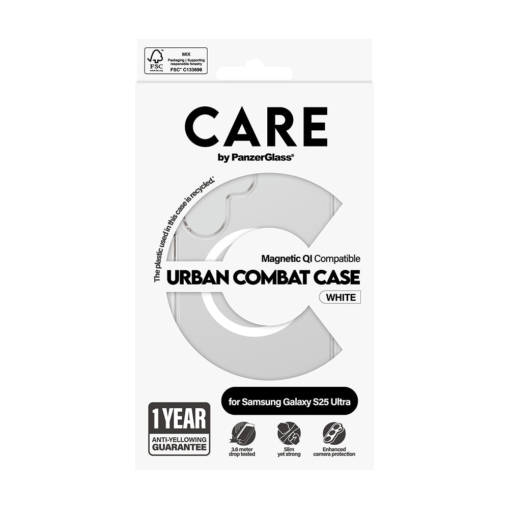 Etui til Samsung Galaxy S25 Ultra S938, PanzerGlass, Care Urban Combat, Hvid Transparent