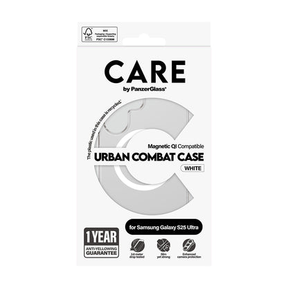 Etui til Samsung Galaxy S25 Ultra S938, PanzerGlass, Care Urban Combat, Hvid Transparent