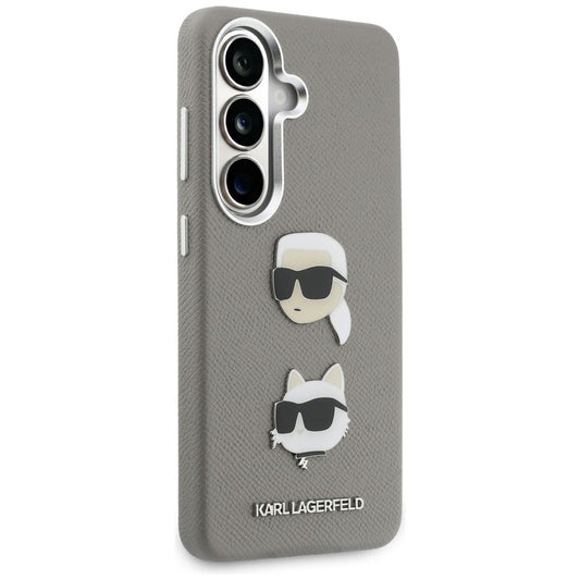Etui til Samsung Galaxy S26 S942, Karl Lagerfeld, Saffiano Karl & Choupette's Head Pin, Grå