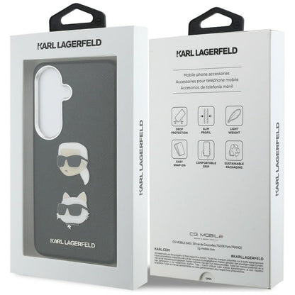 Etui til Samsung Galaxy S26 S942, Karl Lagerfeld, Saffiano Karl & Choupette's Head Pin, Sort