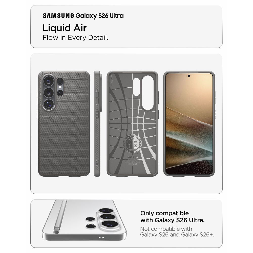 Etui til Samsung Galaxy S26 Ultra S948, Spigen, Liquid Air, Grå ACS11205
