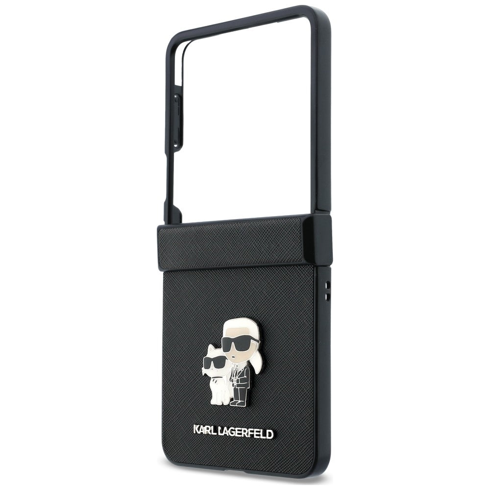 Cover til Samsung Galaxy Z Flip8 F776, Karl Lagerfeld, Saffiano Karl & Choupette Metal Pin, Sort