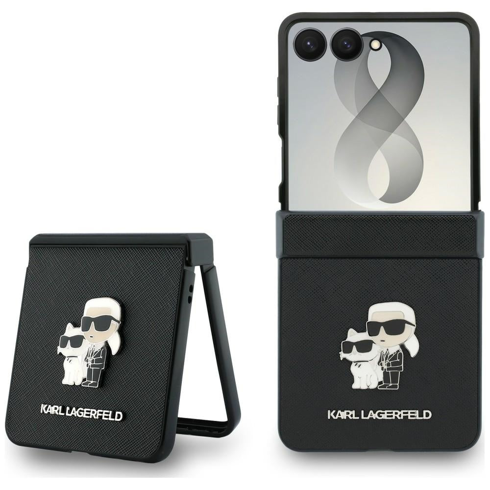 Cover til Samsung Galaxy Z Flip8 F776, Karl Lagerfeld, Saffiano Karl & Choupette Metal Pin, Sort