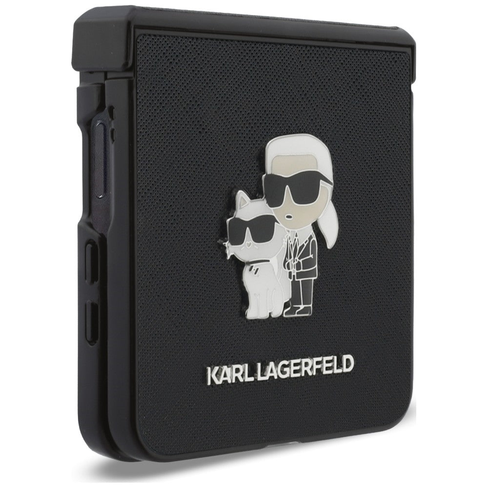Cover til Samsung Galaxy Z Flip8 F776, Karl Lagerfeld, Saffiano Karl & Choupette Metal Pin, Sort