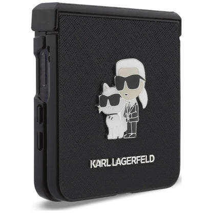Cover til Samsung Galaxy Z Flip8 F776, Karl Lagerfeld, Saffiano Karl & Choupette Metal Pin, Sort