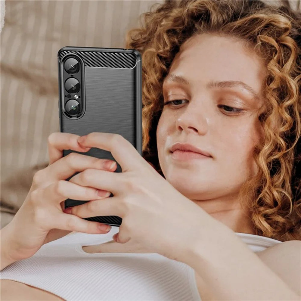Cover til Sony Xperia 1 VII, Techsuit, Carbon, Sort