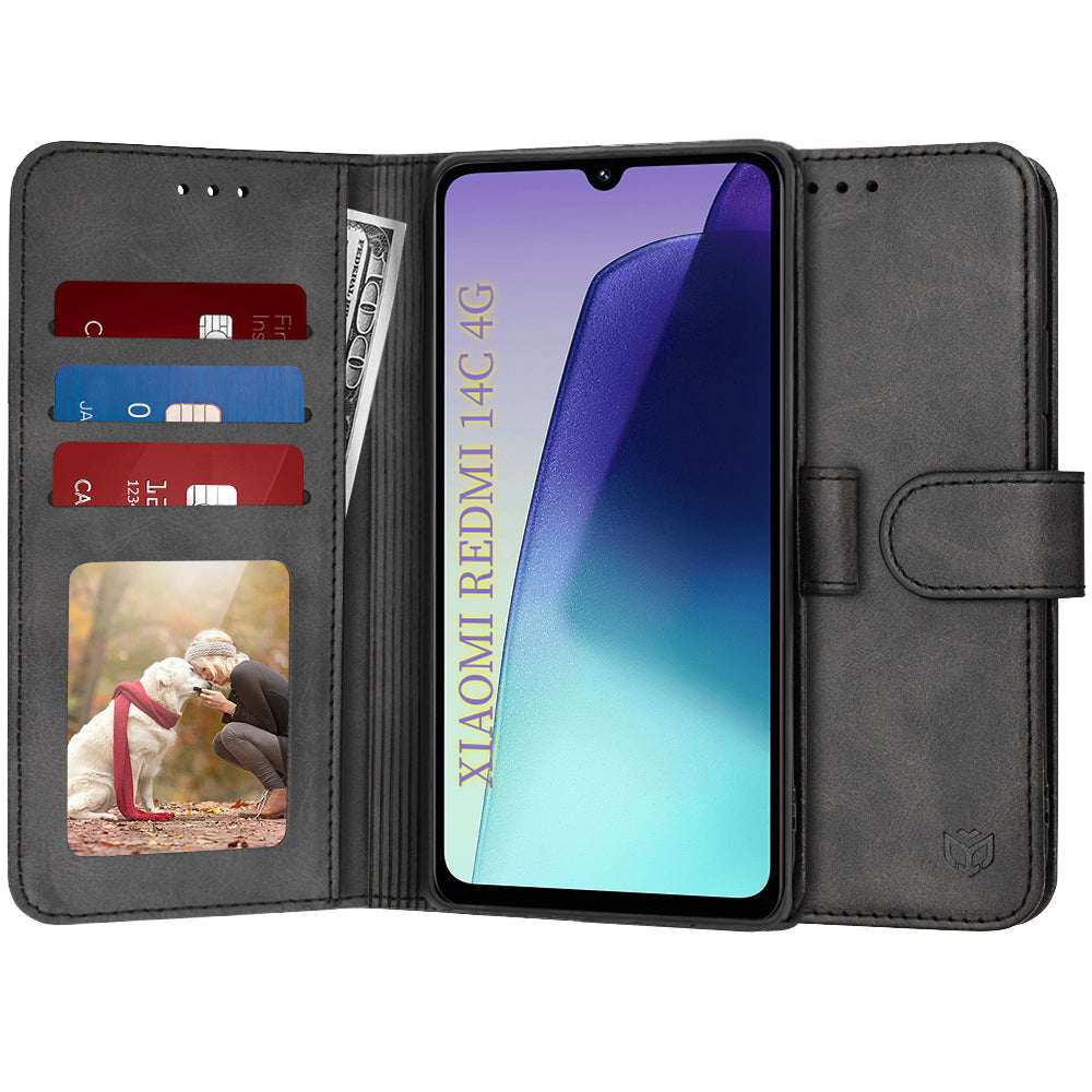 Cover til Xiaomi Poco C75 / Redmi 14C, Techsuit, Diary Book, Sort