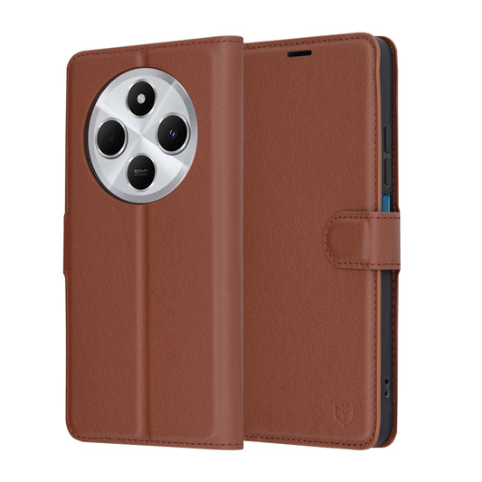 Cover til Xiaomi Poco C75 / Redmi 14C, Techsuit, Leather Folio, Brun