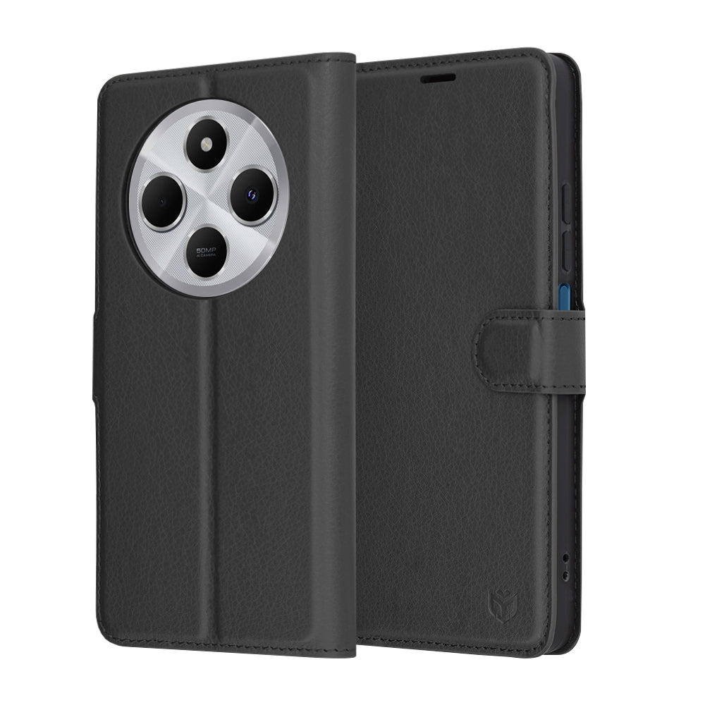 Cover til Xiaomi Poco C75 / Redmi 14C, Techsuit, Læder Folio, Sort
