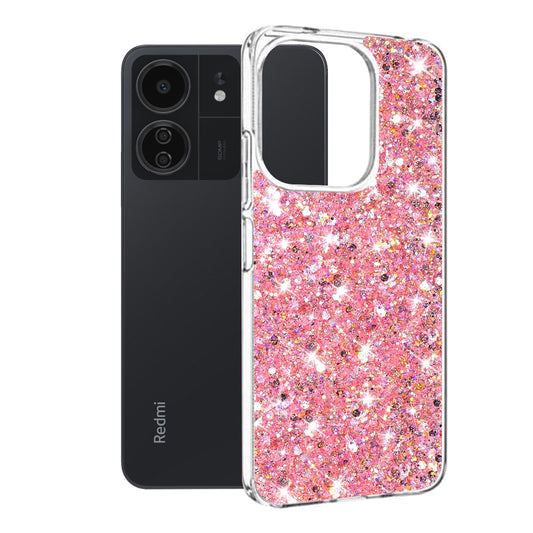 Etui til Xiaomi Poco M6 / C65 / Redmi 13C 5G / 13C, Techsuit, Funklende Glitter, Pink