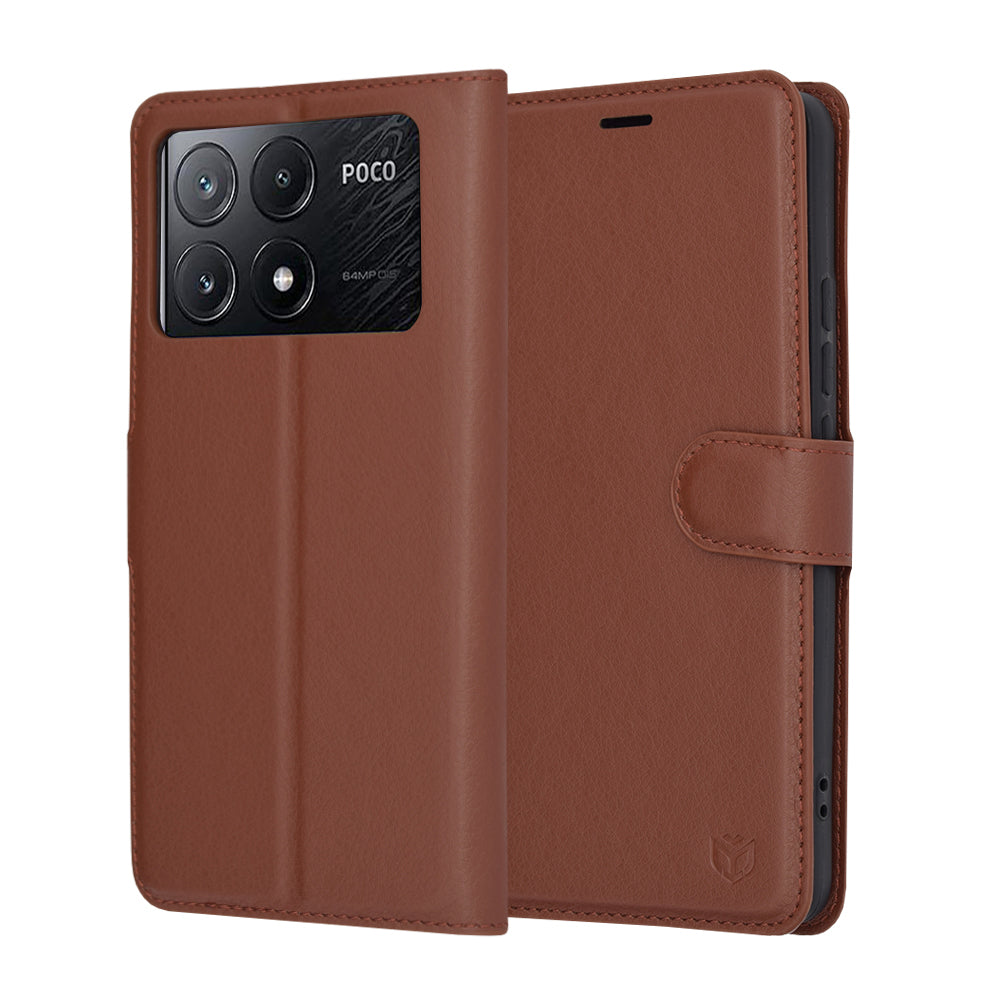Cover til Xiaomi Poco X6 Pro, Techsuit, Leather Folio, Brun