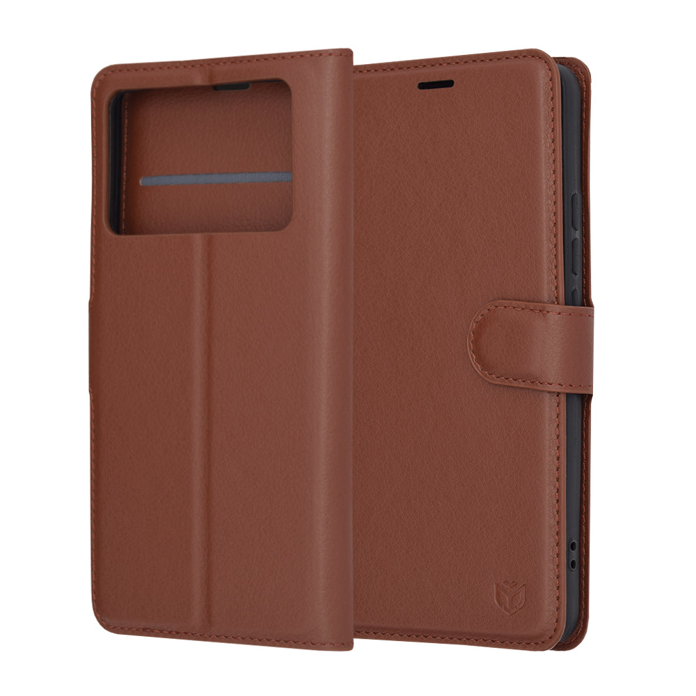Cover til Xiaomi Poco X6 Pro, Techsuit, Leather Folio, Brun