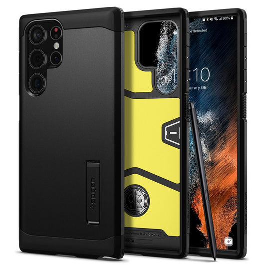 Etui til Samsung Galaxy S22 Ultra 5G S908, Spigen, Tough Armor, Sort ACS03923