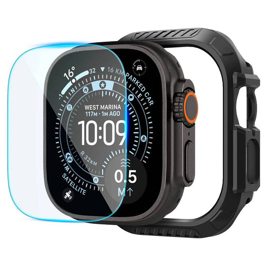 Spigen Lock Fit-cover med skærmbeskytter til Apple Watch Ultra-serien, sort ACS12054