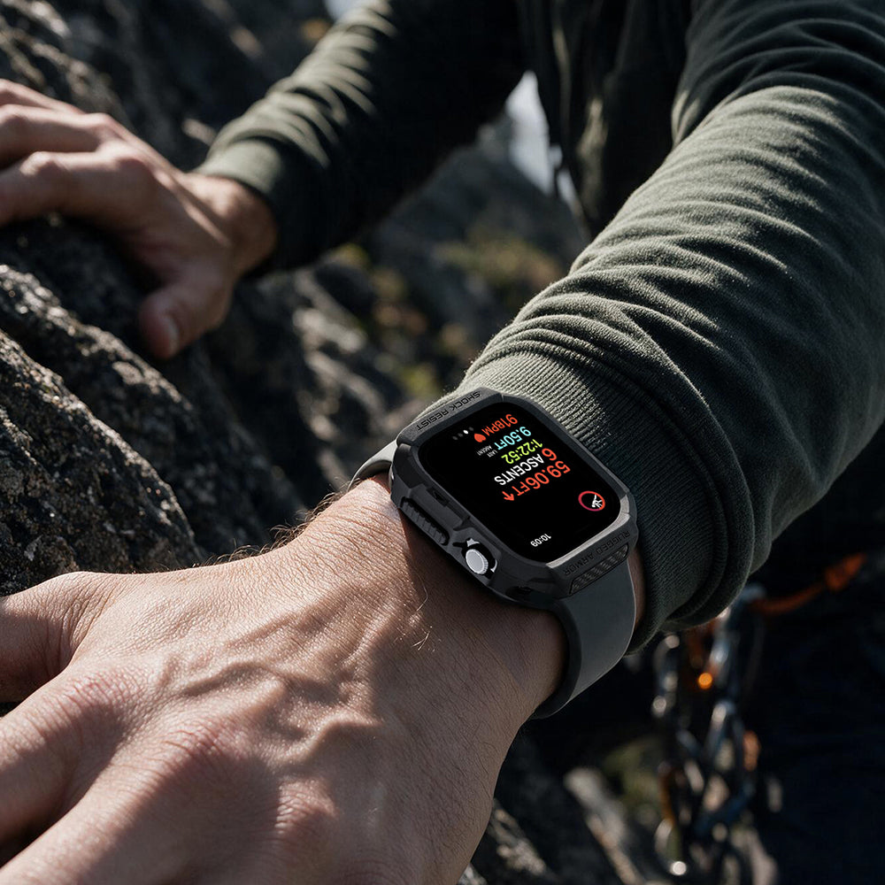 Spigen Rugged Armor-etui til Apple Watch Series 12 42 mm, mat sort ACS11877