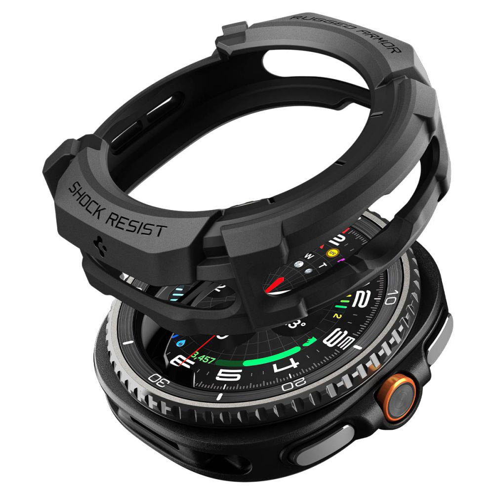 Spigen Rugged Armor cover til Samsung Galaxy Watch8 Classic, Mat Sort ACS10012