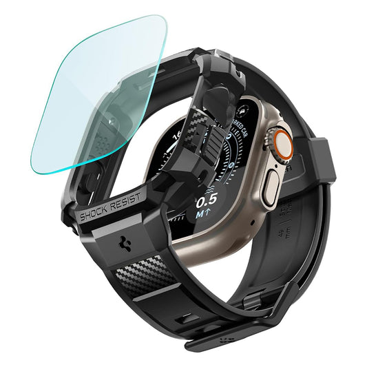 Spigen Rugged Armor Pro-etui med skærmbeskytter til Apple Watch Ultra-serien, sort ACS12053