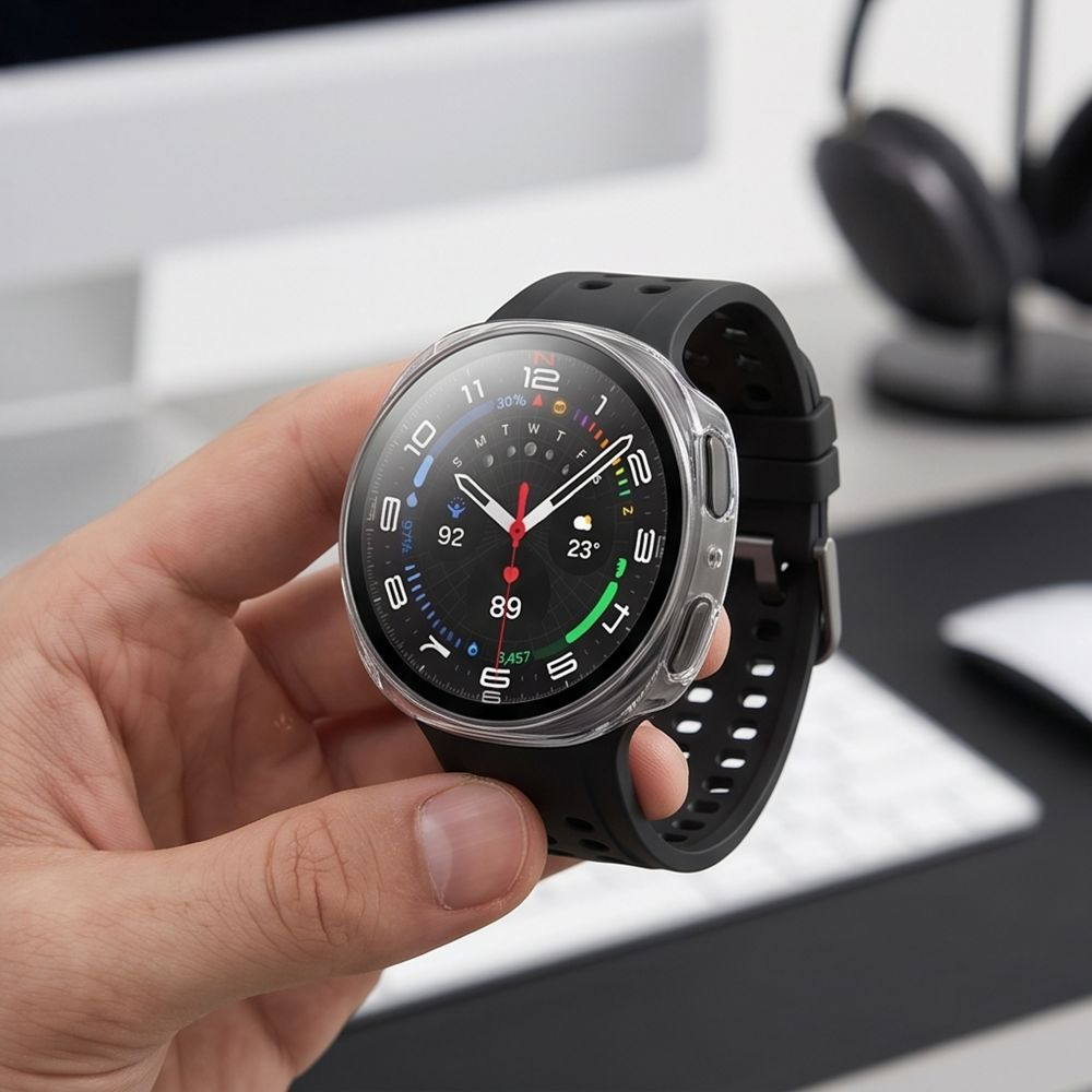 Tech-Protect Defense cover til Samsung Galaxy Watch 9 / Watch8 44mm, sæt med 2 stk., sort / gennemsigtig