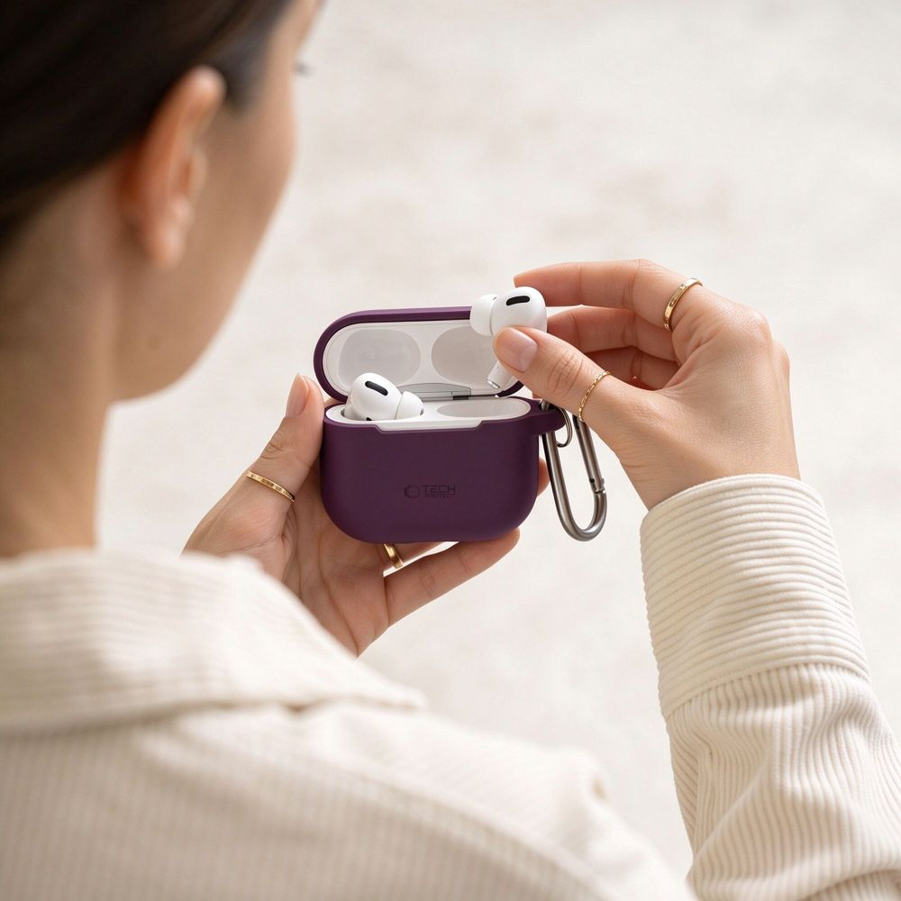 Tech-Protect Silicone Hook-etui til Apple AirPods 4 / AirPods 5, vinrød