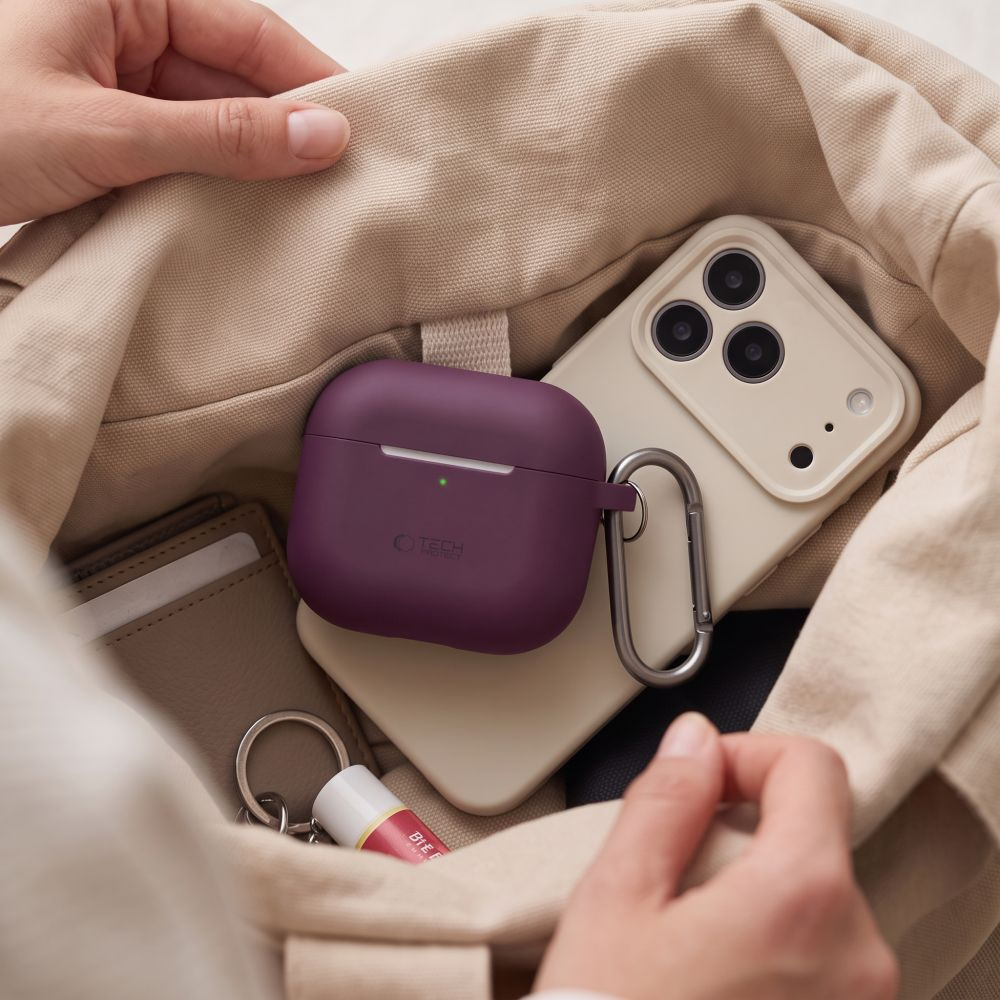 Tech-Protect Silicone Hook-etui til Apple AirPods 4 / AirPods 5, vinrød