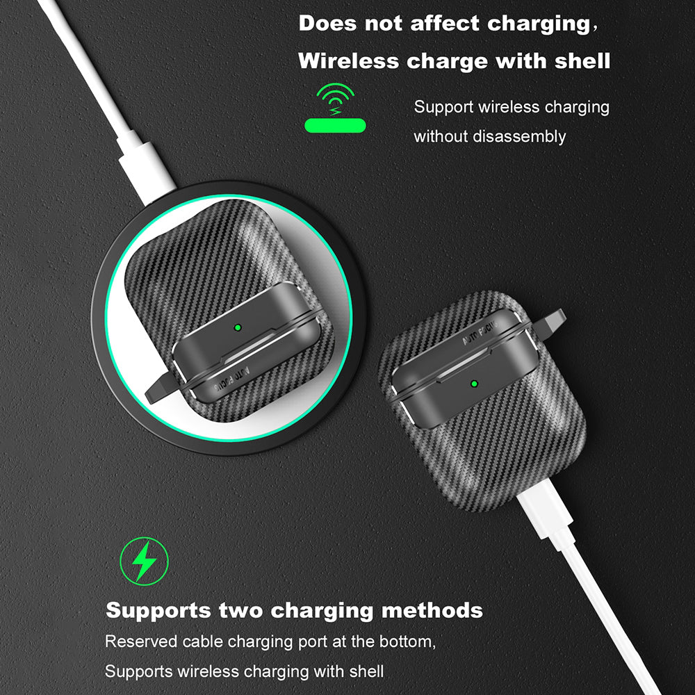 Techsuit CarbonFiber-etui til Apple AirPods Gen 2 / Gen 1, Sort