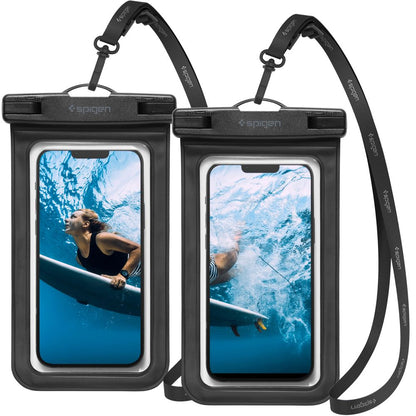 Universal Vandtæt Telefoncover max. 3.5inch - 7inch, Spigen, A601, Sæt med 2 stykker, Sort AMP04523