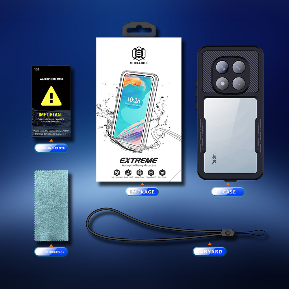 Vandtæt cover til Xiaomi Poco X7 / Redmi Note 14 Pro 5G, ShellBox, Sort