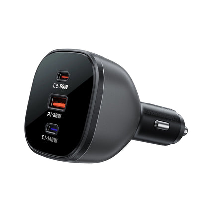 Acefast B14 Biloplader, 165W, 5A, 1 x USB-A - 2 x USB-C, Sort