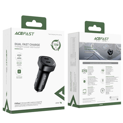Biloplader Acefast B2, 72W, 3A, 2 x USB-C, Sort