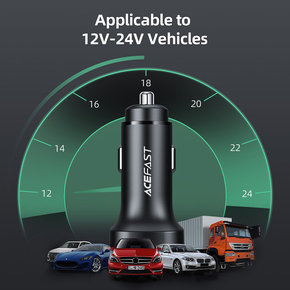 Biloplader Acefast B2, 72W, 3A, 2 x USB-C, Sort