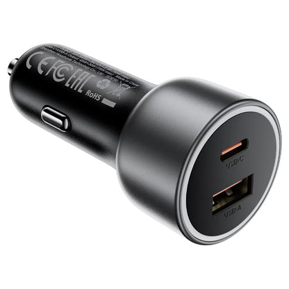 Acefast B21 Biloplader, 75W, 3A, 1 x USB-A - 1 x USB-C, Grå