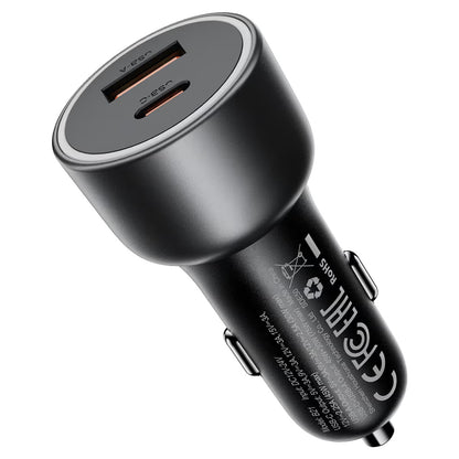 Acefast B21 Biloplader, 75W, 3A, 1 x USB-A - 1 x USB-C, Grå
