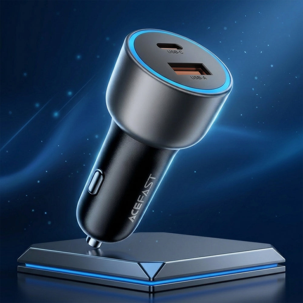 Acefast B21 Biloplader, 75W, 3A, 1 x USB-A - 1 x USB-C, Grå
