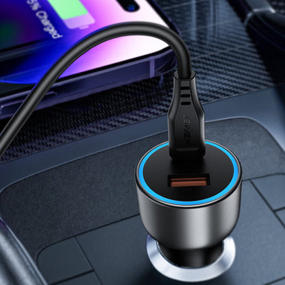Acefast B21 Biloplader, 75W, 3A, 1 x USB-A - 1 x USB-C, Grå