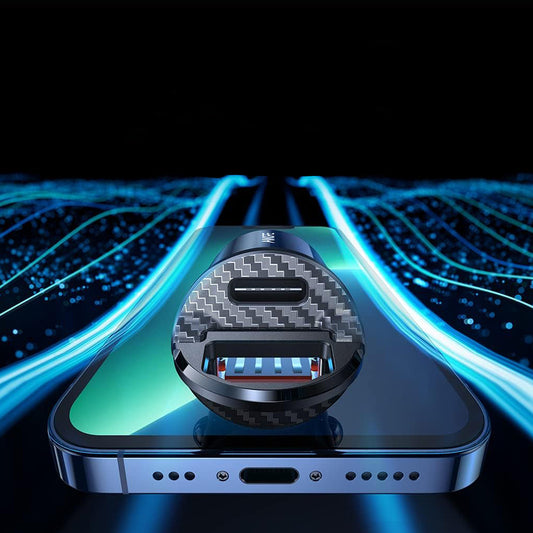 Biloplader Ainope, 30W, 5A, 1 x USB-A - 1 x USB-C, Sort