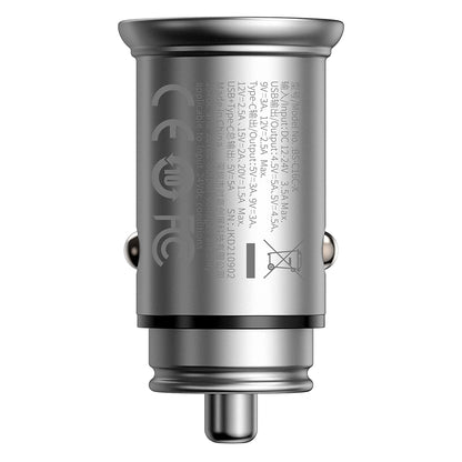 Baseus Circular Metal Car Charger, 30W, 5A, 1 x USB-A - 1 x USB-C, Gray