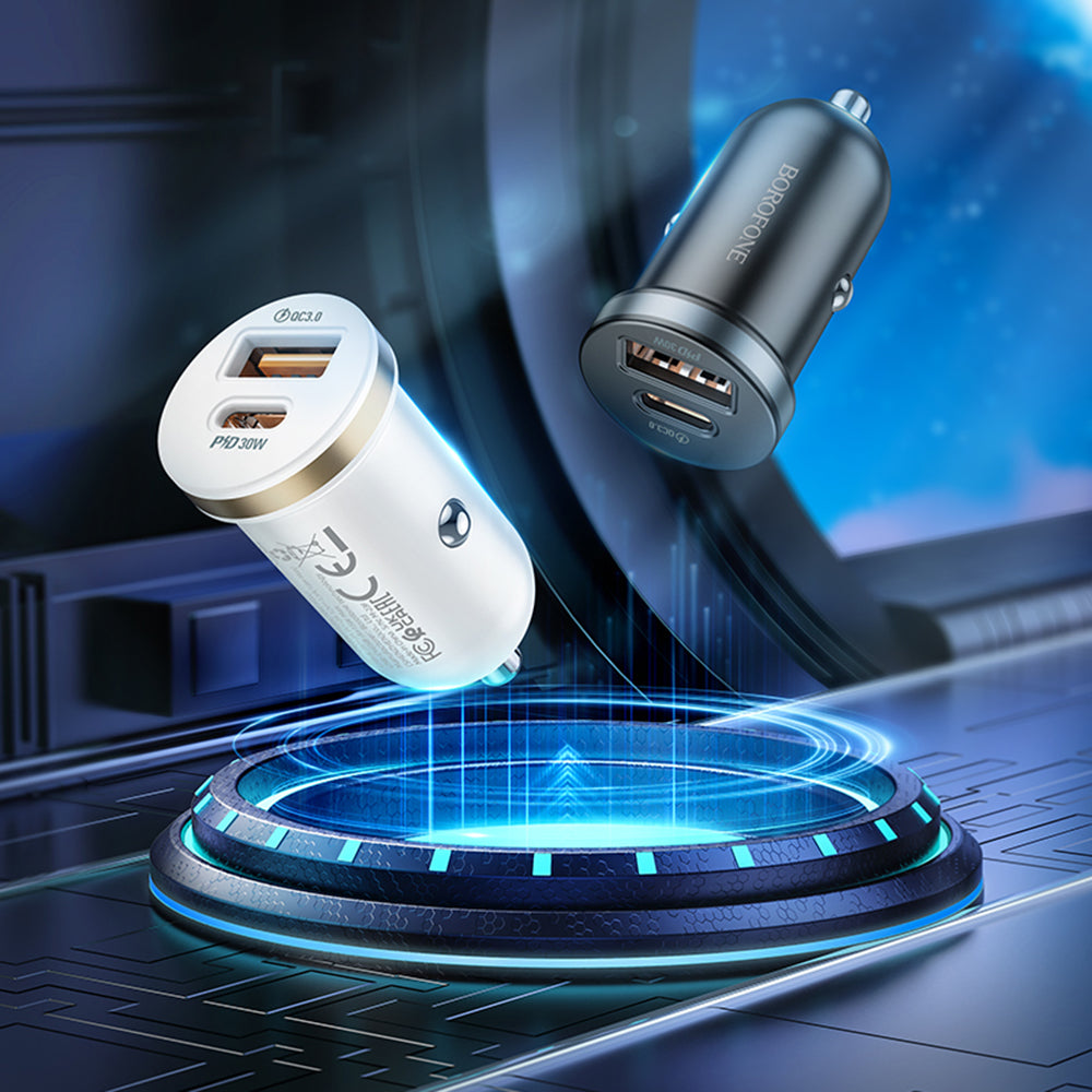 Biloplader Borofone BZ22 Scenery, 30W, 3A, 1 x USB-A - 1 x USB-C, sort 