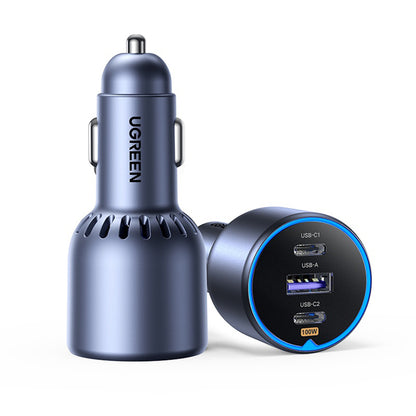 Biloplader med USB-C kabel UGREEN EC705, 130W, 5A, 1 x USB-A - 2 x USB-C, Grå
