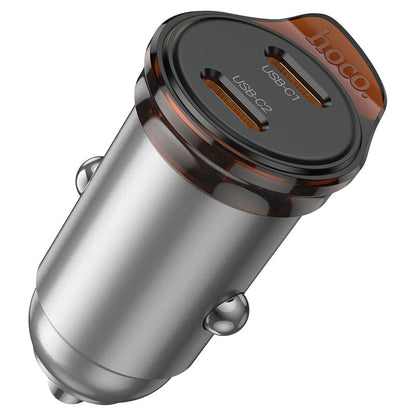 Biloplader med Lightning-kabel HOCO NZ16B, 45W, 3A, 2 x USB-C, Grå