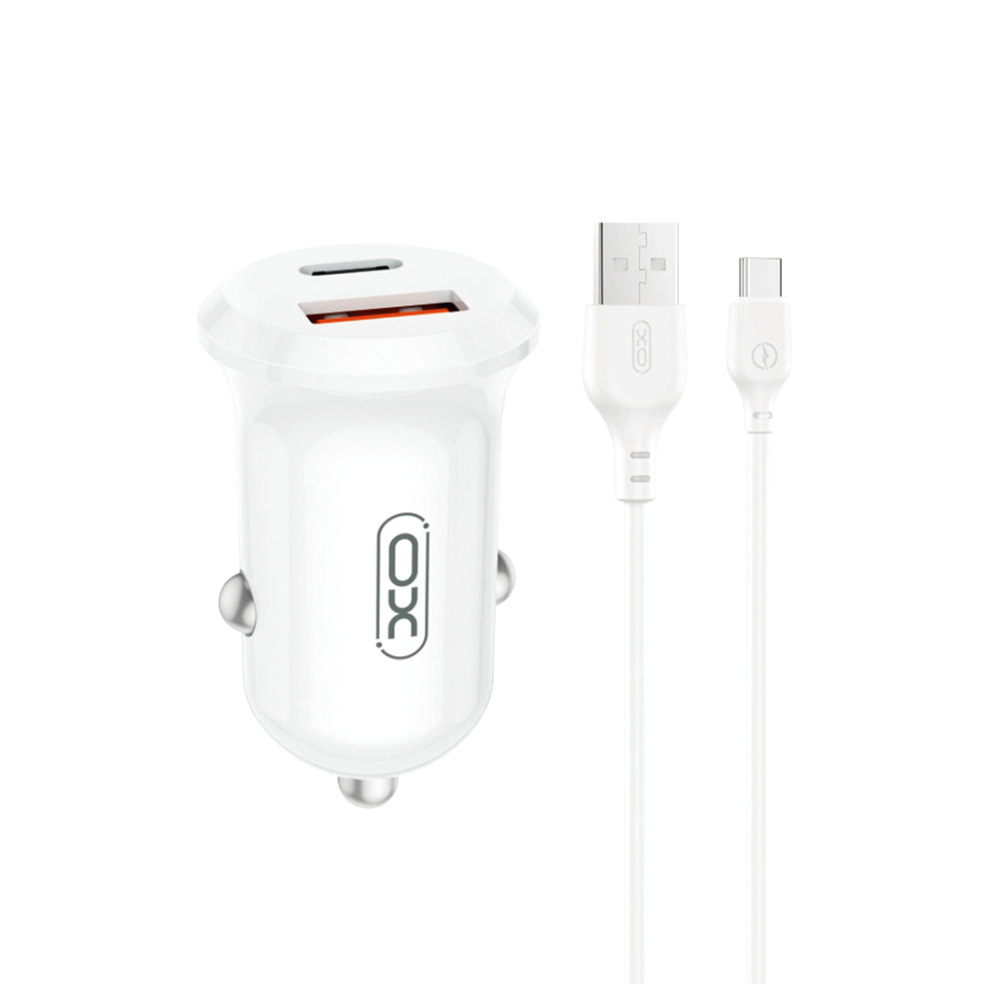 Biloplader med USB-C kabel XO Design CC69, 30W, 3A, 1 x USB-A - 1 x USB-C, Hvid