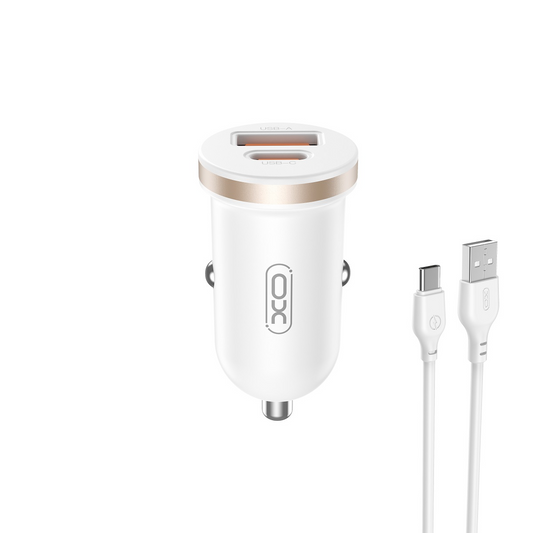 Biloplader med USB-C kabel XO Design CC56, 30W, 3A, 1 x USB-A - 1 x USB-C, Hvid
