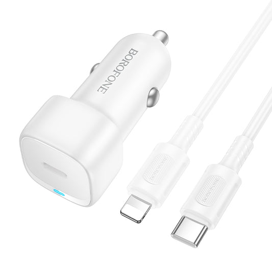 Biloplader med Lightning-kabel Borofone BZ34B Cloud, 20W, 3A, 1 x USB-A - 1 x USB-C, Hvid