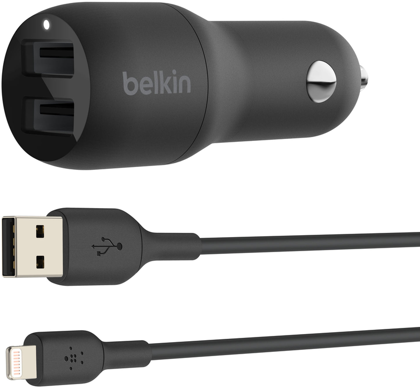 Biloplader med Lightning-kabel Belkin BoostCharge Dual, 24W, 2.4A, 2 x USB-A, Sort CCD001bt1MBK
