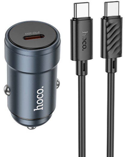 Biloplader med USB-C-kabel HOCO Z57, 30W, 3A, 1 x USB-C, Grå